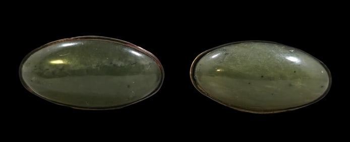 Pair of Vintage Mid-Century European 835 Silver & Green Gemstone Cufflinks