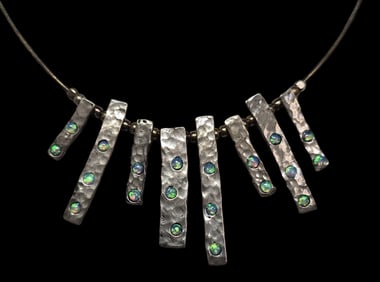 Very Unusual Mid-Century Modern Sterling Silver & Opal Necklace