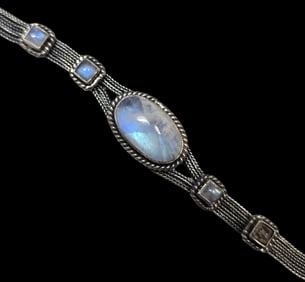 Heavy vintage Sterling Silver & Moonstone Cable Bracelet