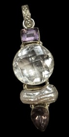 Large Vintage Sterling Silver & Gemstone Pendant