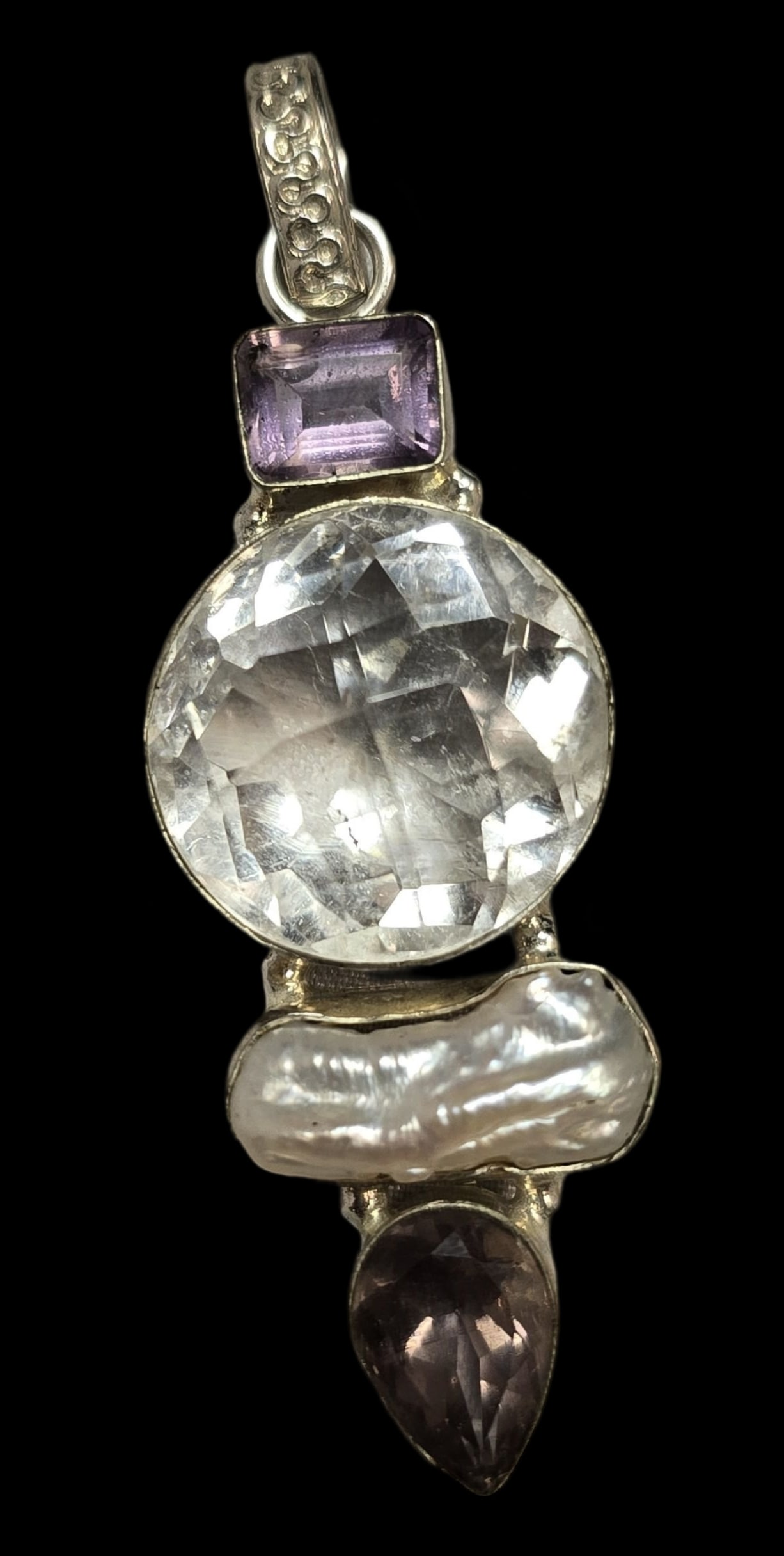 Large Vintage Sterling Silver & Gemstone Pendant (1 of 5)