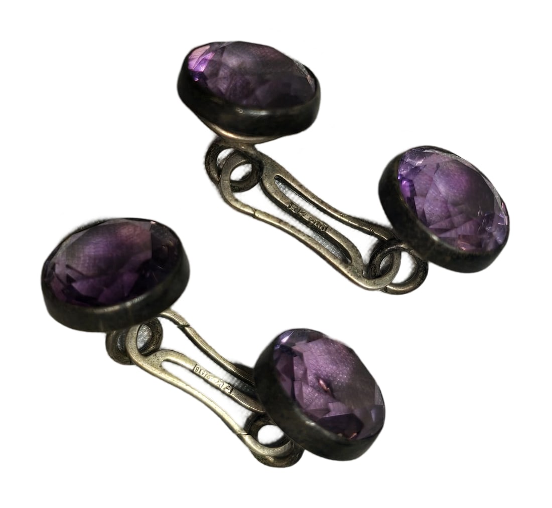 Antique European 800 Silver & Amethyst Cufflinks (1 of 4)