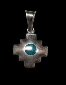 Vintage EL SARA Peru Sterling Silver & Inlaid Gemstone Designer Pendant