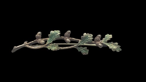 Vintage European Gilt 830 Silver Oak Leaf & Acorn Brooch