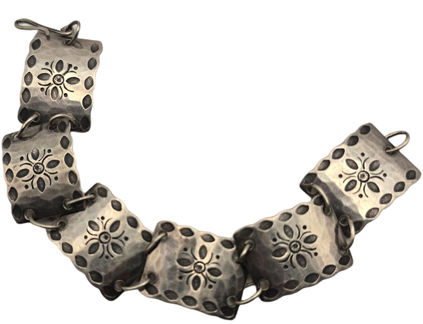 Vintage Handmade German Sterling Silver Panel Bracelet /w Floral Design (1 of 5)