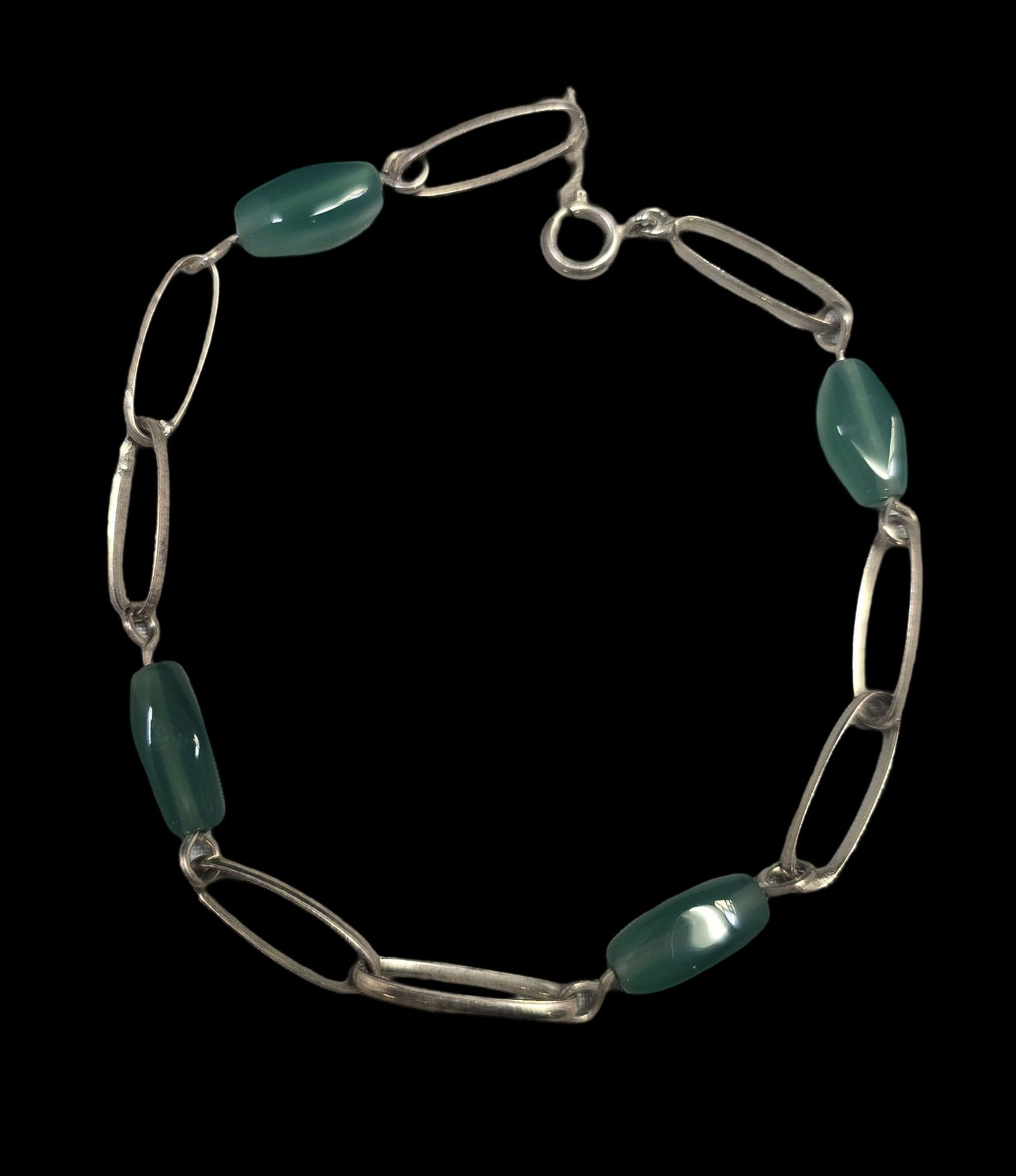 Vintage European 835 Silver & Green Agate Bracelet - New Old Stock (1 of 3)