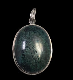 Vintage Israeli Sterling Silver & Green Gemstone Judaica Pendant