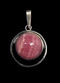 Vintage Mid-Century Modern European 835 Silver & Rhodochrosite Pendant