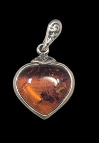 Vintage European 835 Silver & Amber Heart Pendant