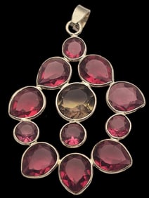 Very Unusual & Large Vintage Sterling Silver & Gemstone Cluster Pendant