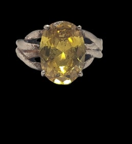 Vintage Mid-Century Handmade Sterling Silver & Yellow Gemstone Ring