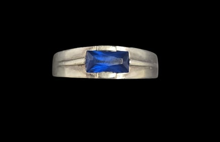 Vintage Mid-Century Handmade Sterling Silver & Blue Gemstone Ring