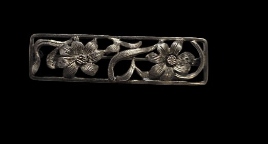 Antique European Hand Engraved 835 Silver Bar Brooch