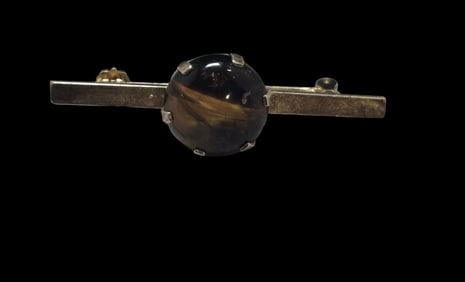 Vintage European Gilt 835 Silver & Tiger's Eye Designer Brooch