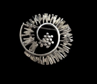 Vintage Mid-Century Modern Brutalist European 835 Silver Designer Swirl Brooch
