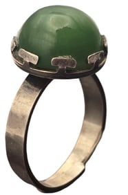 Vintage Sterling Silver & Green Gemstone Ring - Adjustable