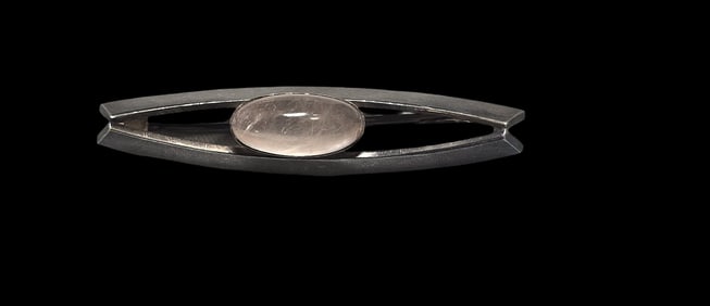 Vintage Mid-Century Modern European 800 Silver & Rose Quartz Brooch