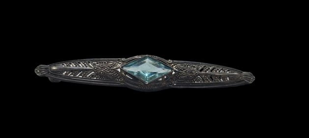 Vintage Mid-Century European 800 Silver & Blue Gemstone Brooch