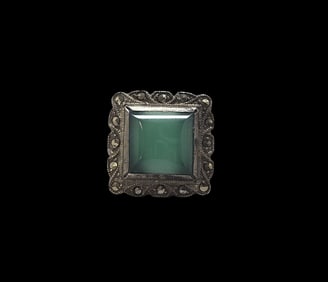 Antique Sterling Silver, Marcasite & Chrysoprase Ring