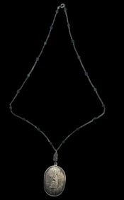 Very Unusual Vintage Sterling Silver & Green Gemstone Egyptian Revival Queen Nefertiti Pendant