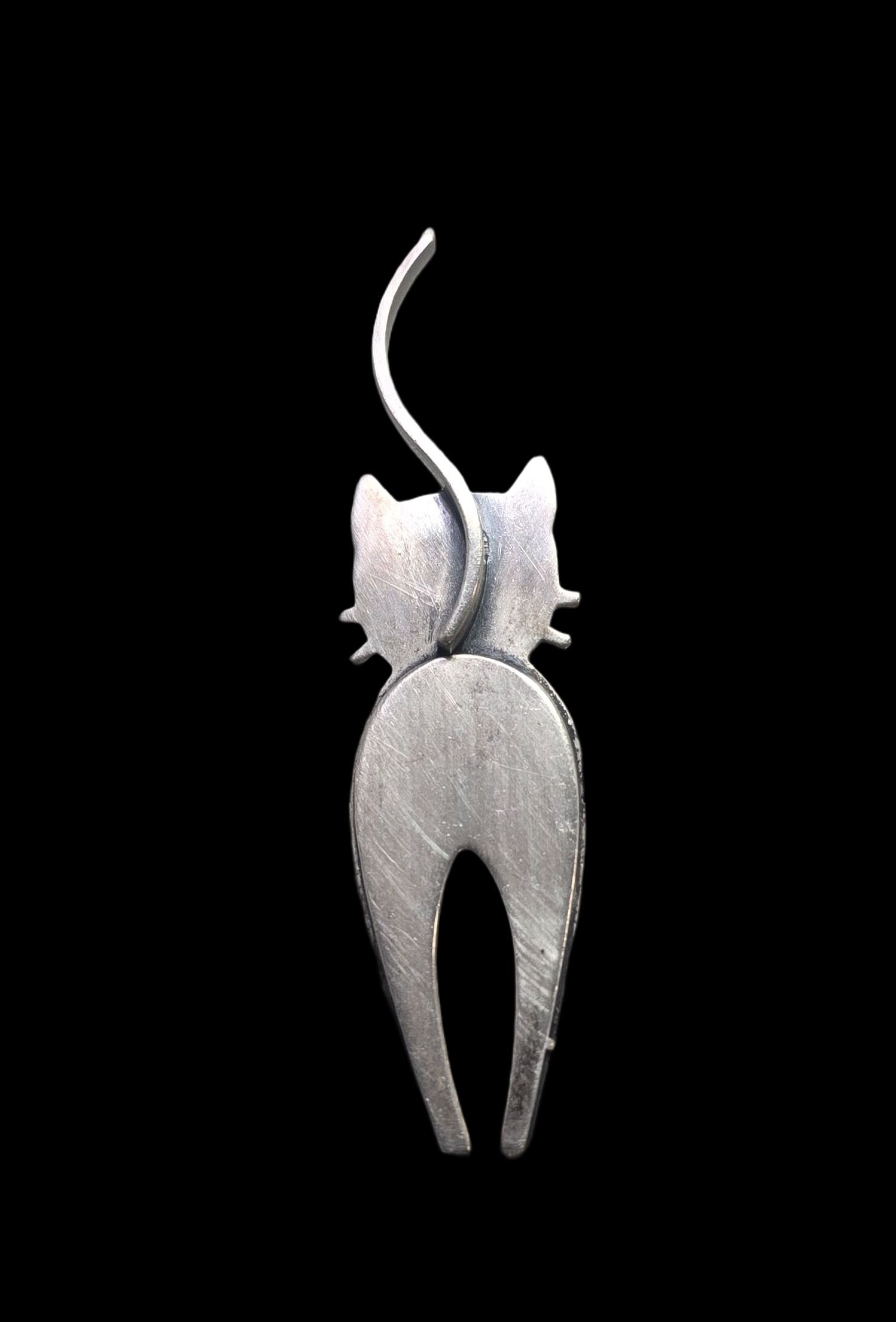 Unusual Vintage BEAU Sterling Silver "Back of the Cat" Pendant: Very good vintage condition with minor patina and wear according to age. Measures 2 1/2" long and weighs ca. 5.5 grams. Marked for Sterling Silver and signed. SHIPPING: We ship in-house and charge a f