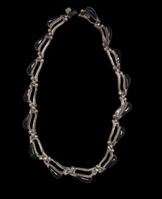 Vintage Mid-Century Modern TAXCO Mexico Sterling Silver & Black Opal Necklace