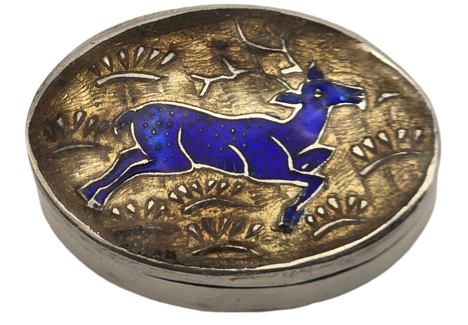 Vintage Handmade Silverplate & Enamel Animal Pill Box (1 of 6)