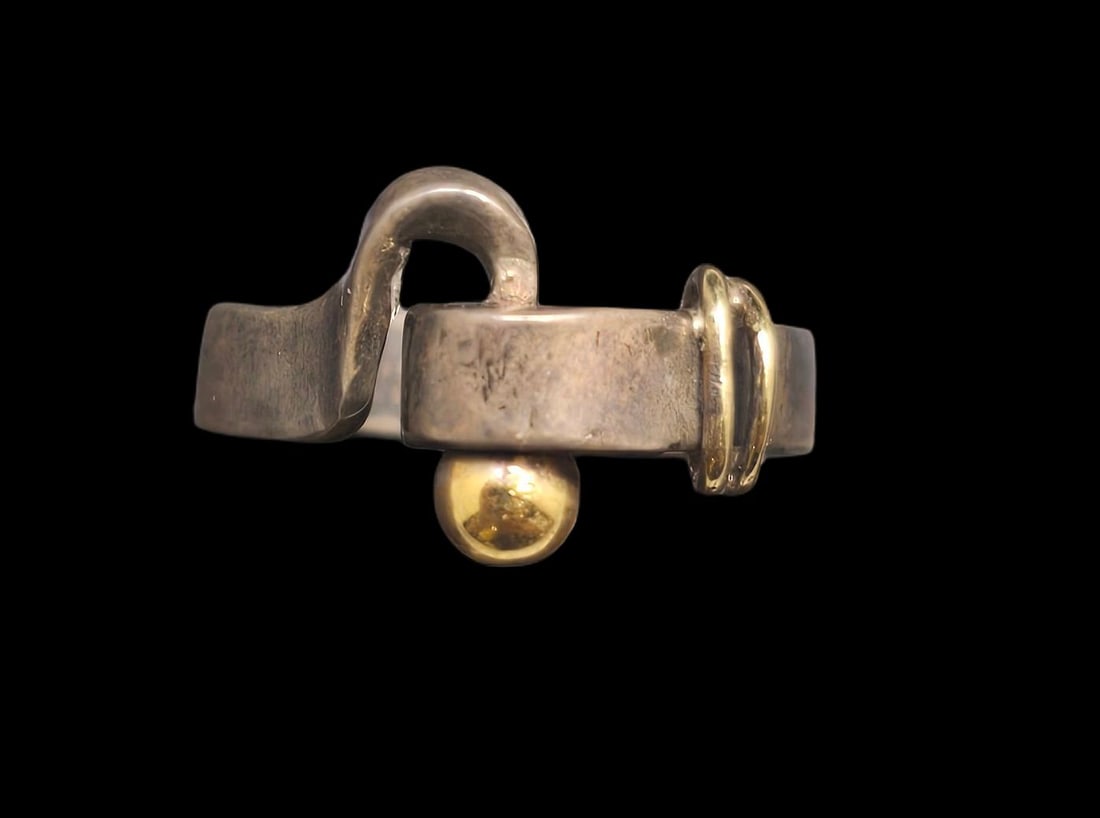 Vintage TIFFANY & CO Sterling Silver & 14K Gold Hook & Eye Band Ring (1 of 8)