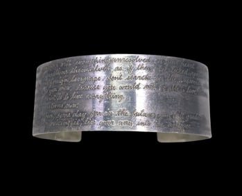One-of-a-Kind Vintage Sterling Silver Bracelet Inscribed with a Poem by Rainer Maria Rilke