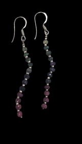 Unsual Vintage Sterling Silver & Multicolor Gemstone Dangle Earrings
