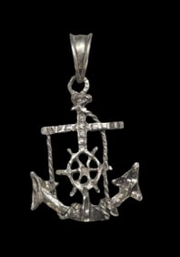 Vintage Sterling Silver Navy Cross & Anchor Pendant