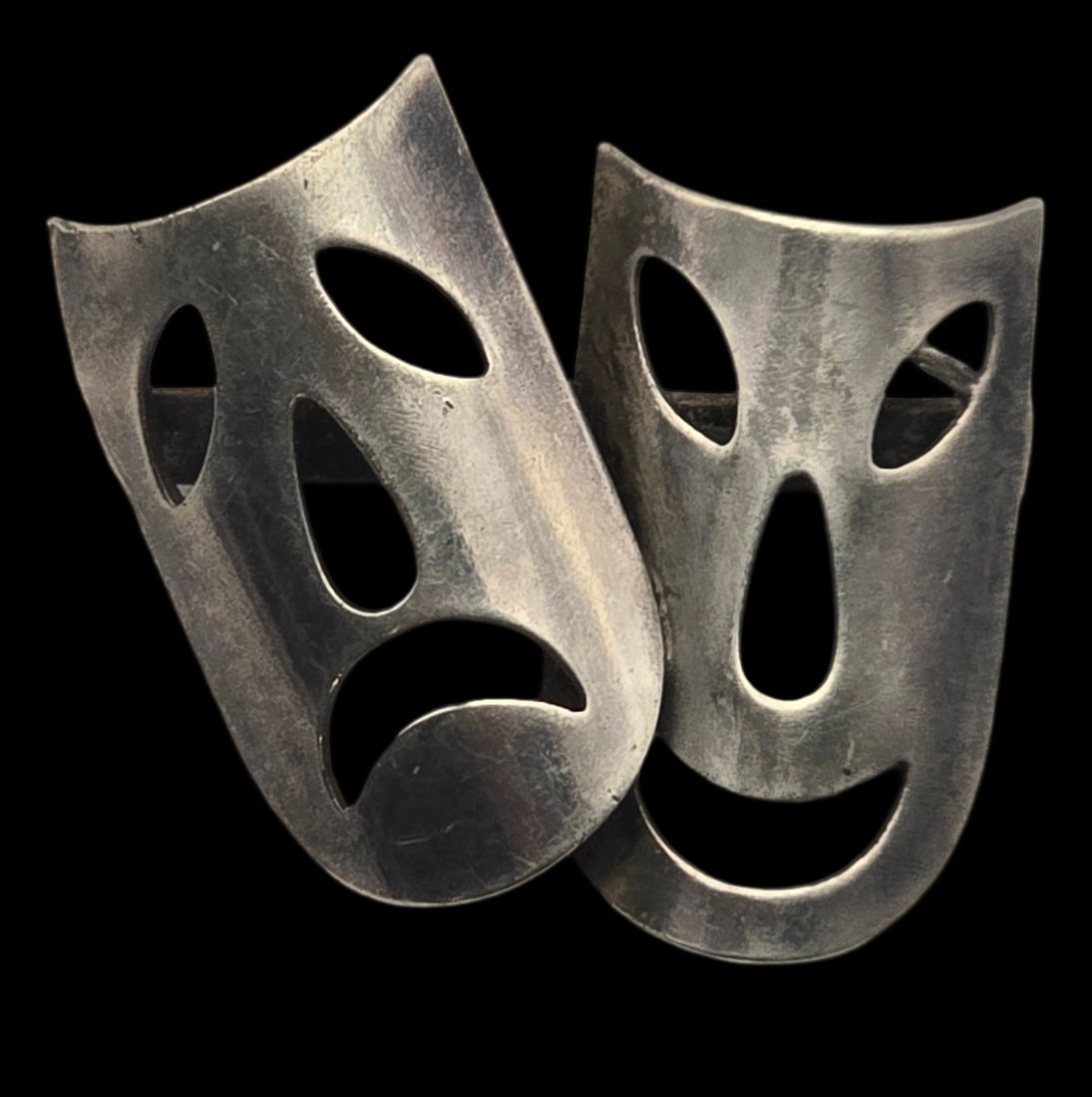 Vintage European 835 Silver Theater / Tragedy Mask Designer Brooch: Measures approx. 1" wide and weighs ca. 2.2 grams. Very good vintage condition with minor wear and patina according to age. Marked for 835 Silver and signed. SHIPPING: We ship in-house and charge a fl