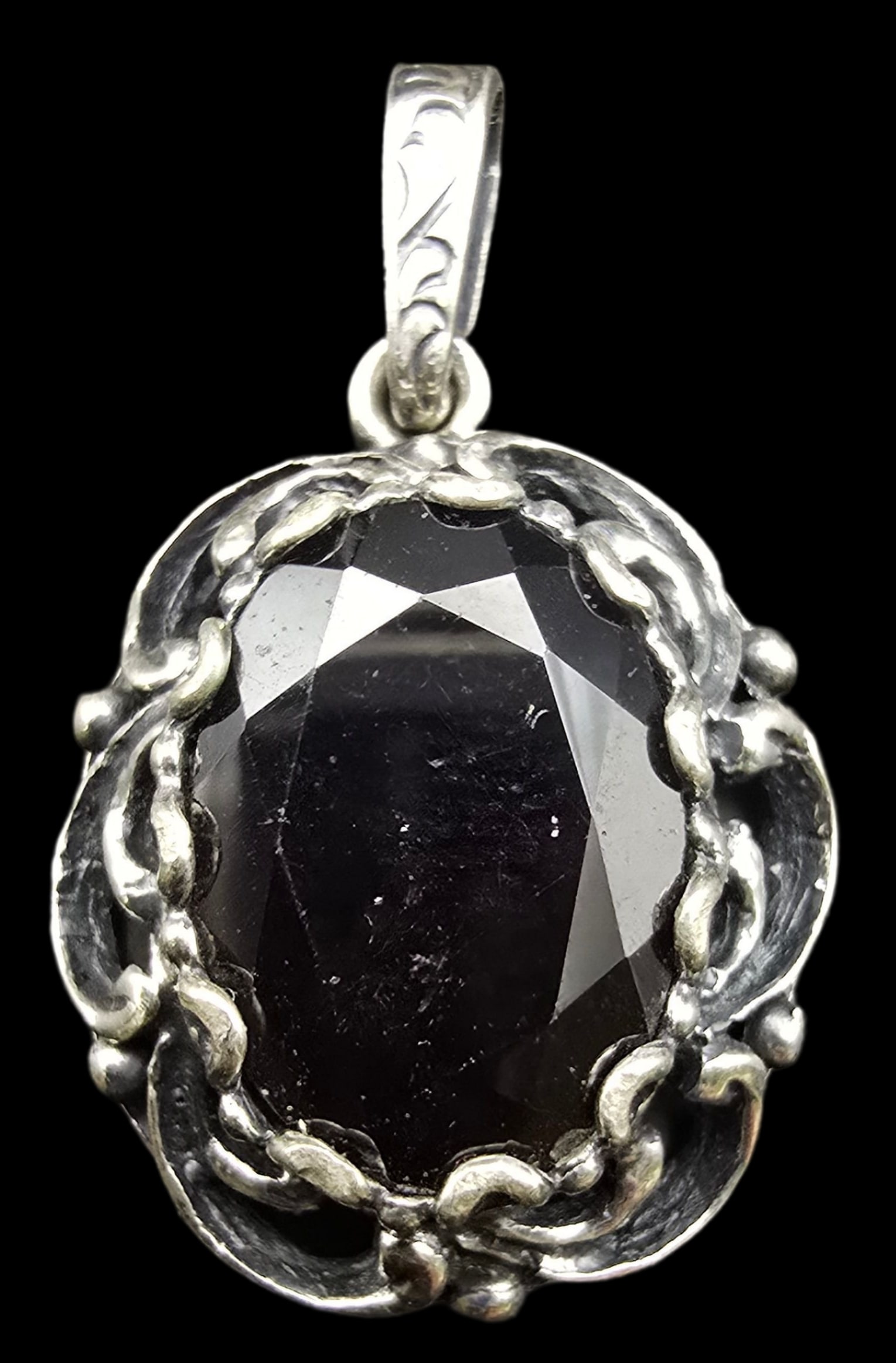Vintage European 800 Silver & Red Garnet Designer Pendant: Very good vintage condition with some patina and wear according to age. Measures approx. 1" long and weighs ca. ca. 3.6 grams. Marked for 800 (80%) silver. SHIPPING: We ship in-house and charge a flat