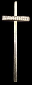 Unusual Vintage Mid-Century Modern Sterling Silver & Rhinestone Cross Pendant