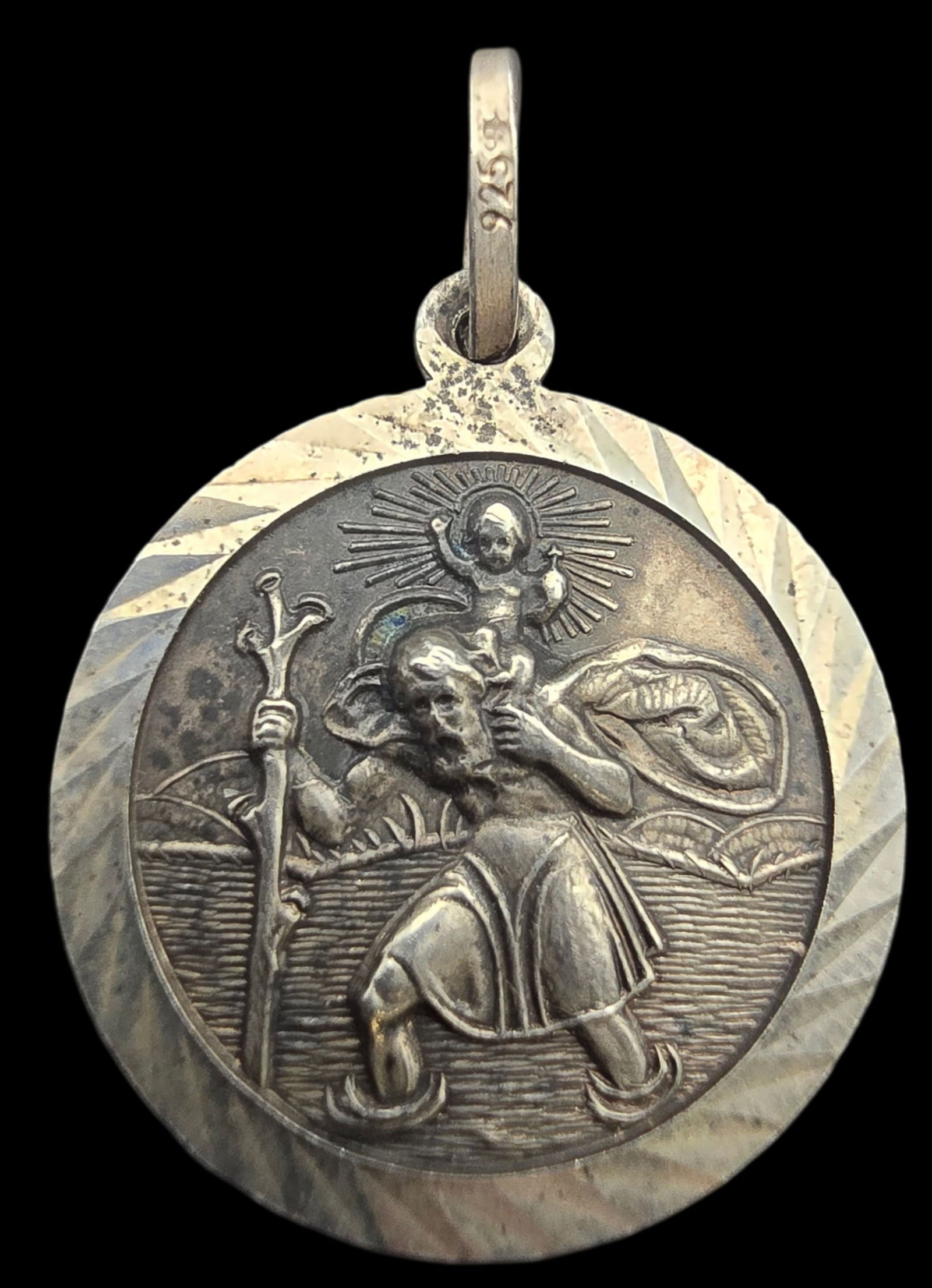 Vintage ca. 1930 Sterling Silver St. Christopher Pilgrim's Medal "May God Protect you" (1 of 5)