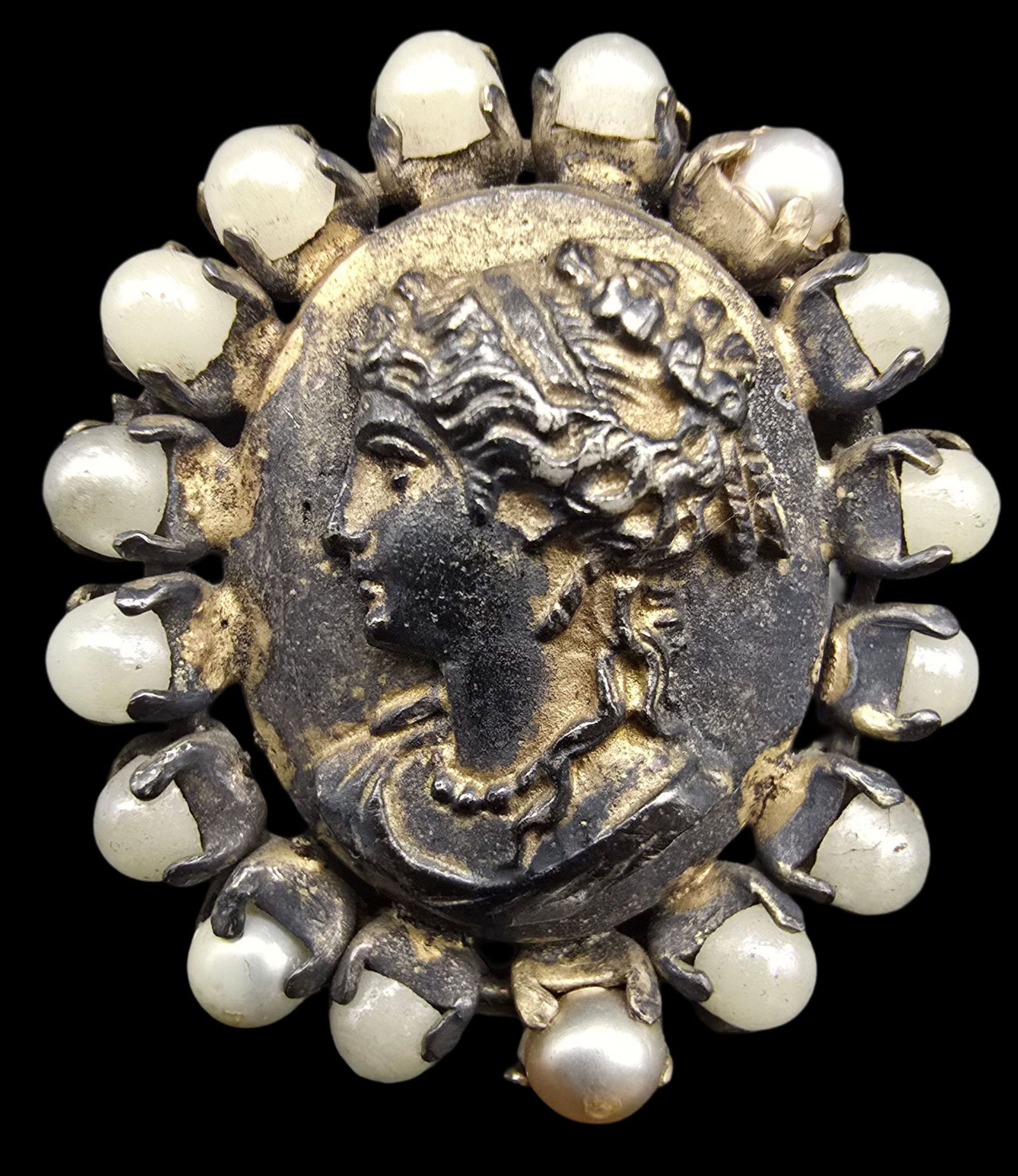 Very Rare Antique ca. 1910 KARL KARST Germany 835 Silver, Pearl & Profile Brooch (1 of 7)