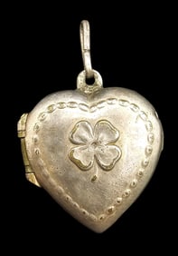 Vintage Silverplate Heart-Shaped Clover Leaf Pendant