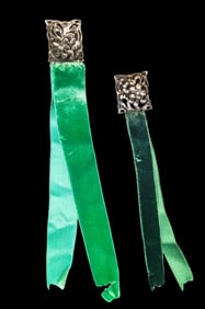 Pair of Antique European Green Velvet & 800 Silver Choker Necklaces