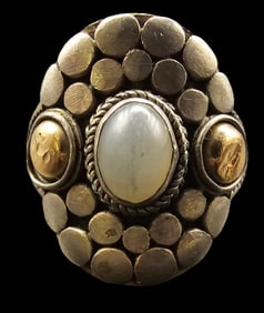 Unusual Vintage Mid-Century Modern Partially Gilt Sterling Silver & Gemstone Ring