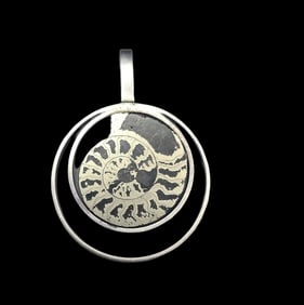 Vintage Mid-Century Modern European 835 Silver Ammonite Fossil Pendant