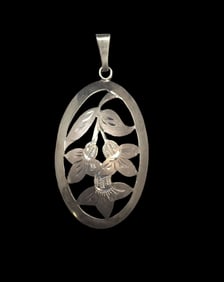 Vintage Mid-Century European 835 Silver Floral Pendant