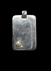 Vintage Mid-Century European 835 Silver Boat Themed Engravable Plaque Pendant