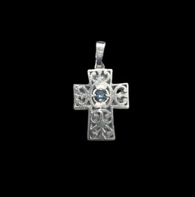 Vintage Mid-Century KORDES & LICHTENFELS Germany 835 Silver & Topaz Cross Pendant