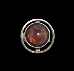 Vintage Mid-Century Modern European 835 Silver & Amber Ring