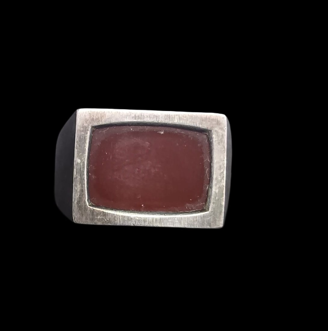 Vintage Mid-Century Modern European 835 Silver & Carnelian Ring (1 of 9)