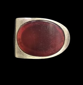 Vintage Mid-Century Modern European 835 Silver & Carnelian Ring