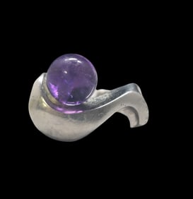 Vintage Mid-Century Modern European 835 Silver & Amethyst Ring