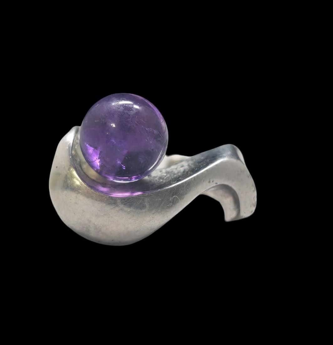 Vintage Mid-Century Modern European 835 Silver & Amethyst Ring (1 of 7)