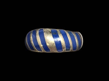 Vintage Mid-Century European 800 Silver & Blue Enamel Ring