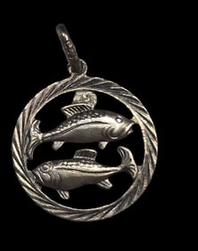 Vintage Mid-Century European 835 Silver Zodiac Pendant - Pisces